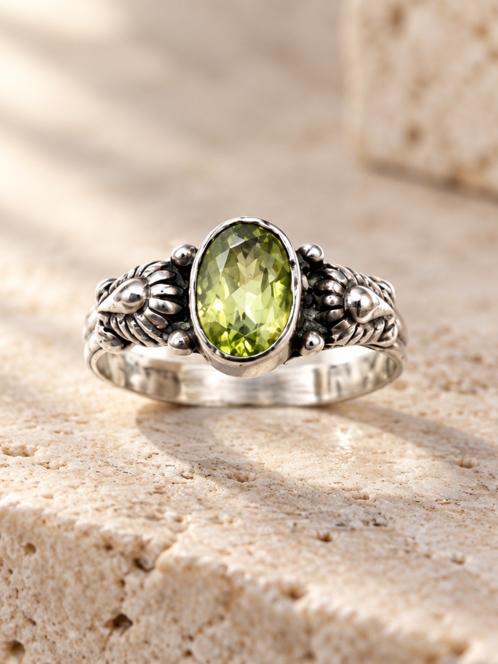 Size 3 Sterling Silver Peridot Oval Ring